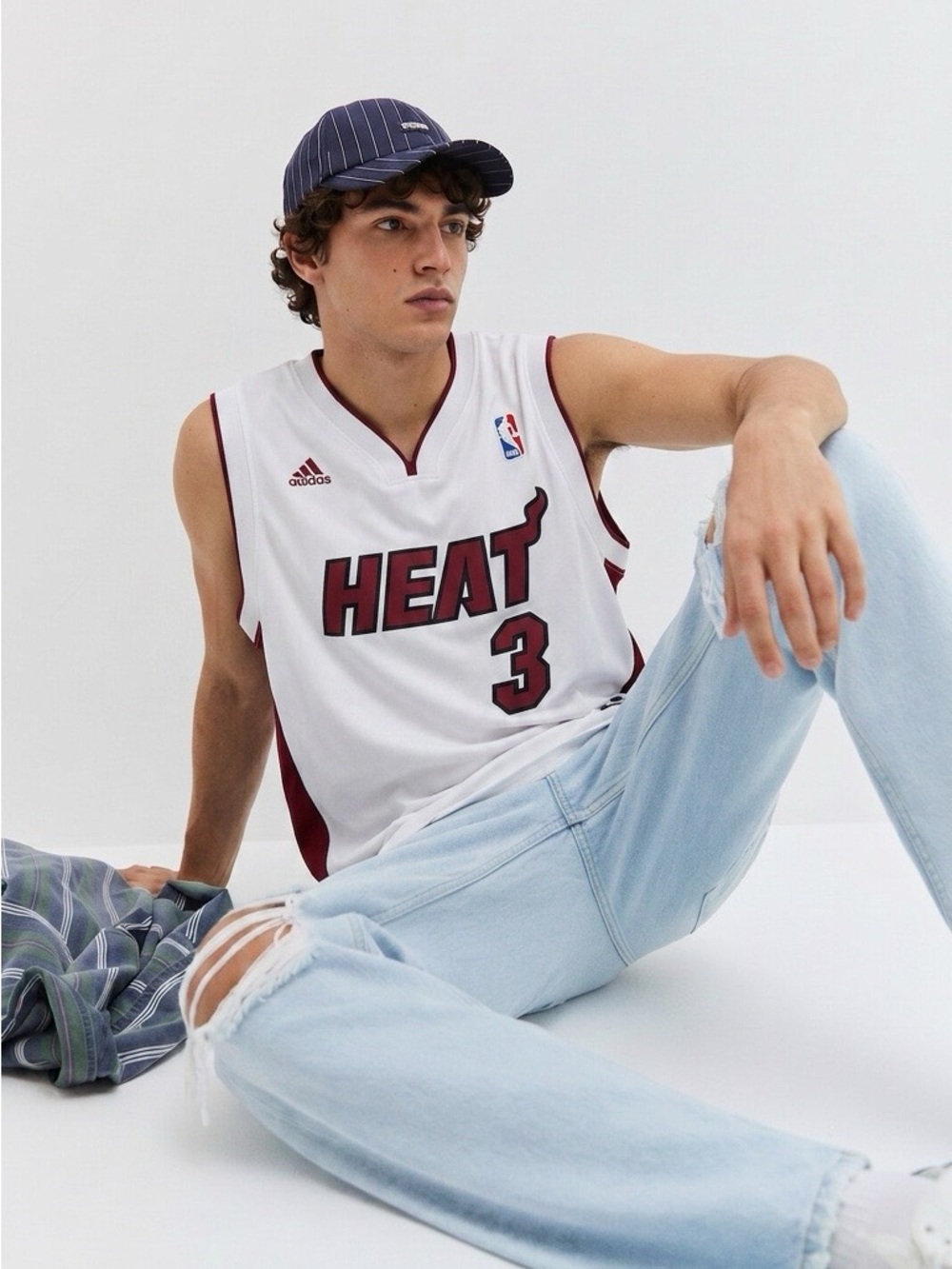 adidas White & Maroon Miami Heat #3 Basketball Jersey -Teen or Small /Med adult